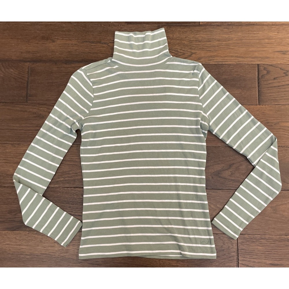 Vineyard Vines Break Stripe Olive Striped Simple Turtleneck Size XS